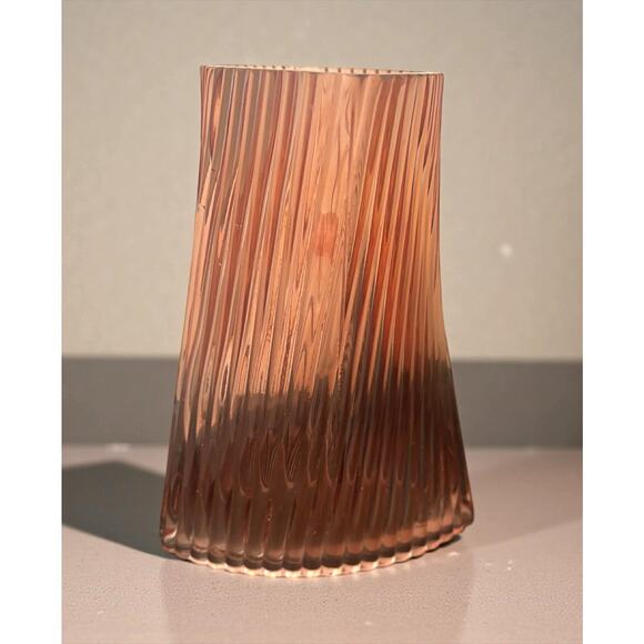 Vintage 1960s Pink Ribbed Glass Vase Made in Japan 10” Tall Mid Century Modern - Picture 2 of 5